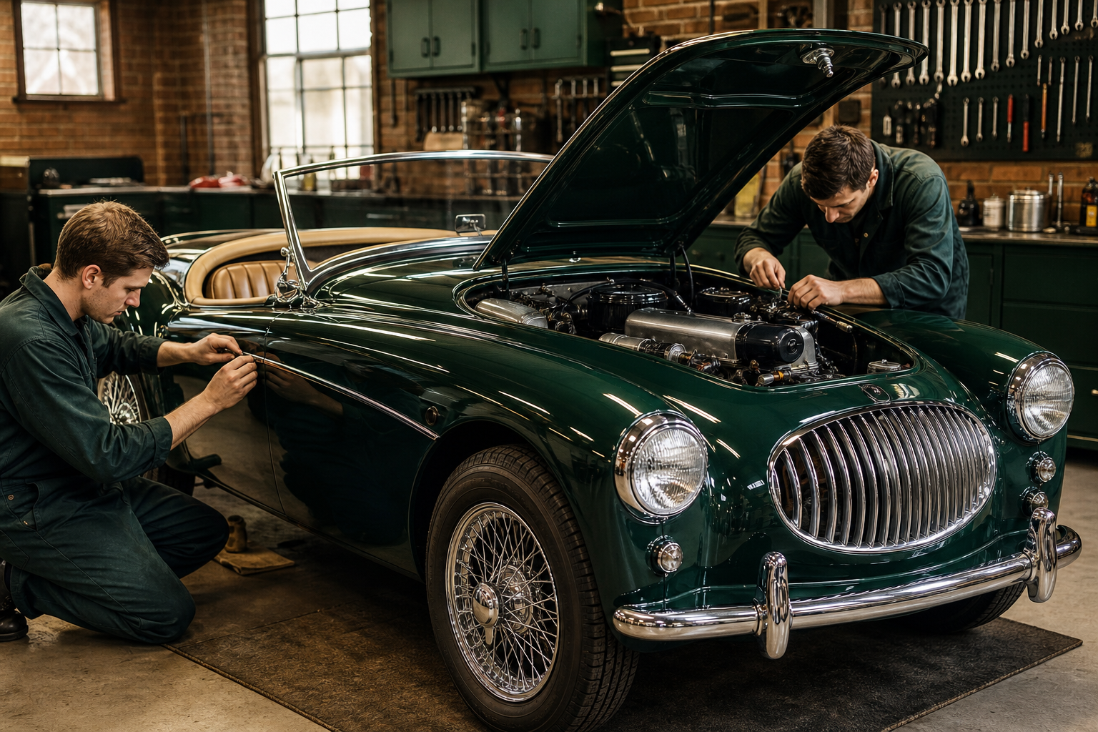 Final rebuilding of a restored classic car