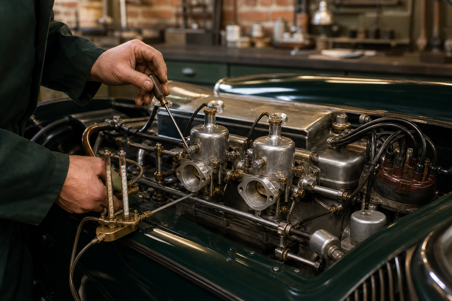 Twin carburettor tuning on a classic engine