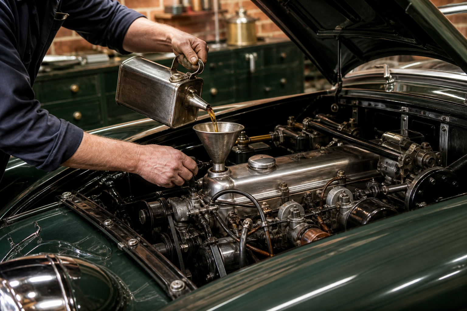 Oil change on a classic car