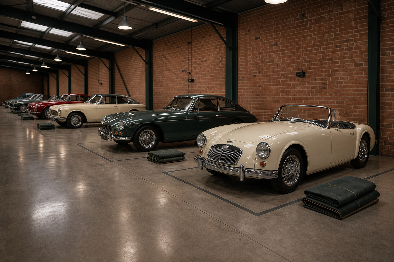 classic cars in secure indoor workshop storage